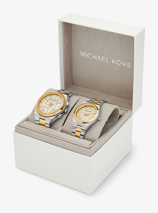 Lennox His and Hers Pavé Two-Tone Watch Set michael kors lennox his and hers pav two tone watch set