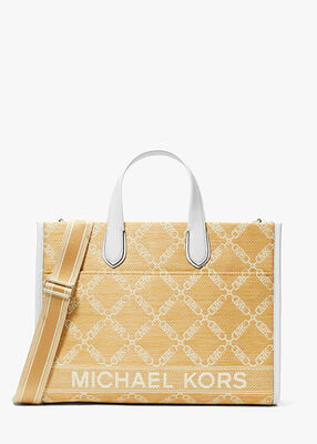 Gigi Large Empire Logo Jacquard Straw Tote Bag