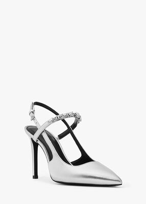 michael kors dina flex metallic leather slingback pump