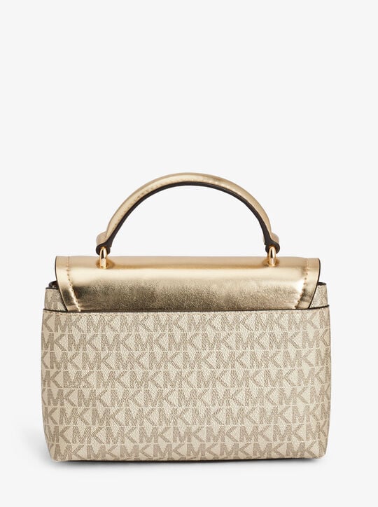 michael kors tribeca extra small metallic signature logo convertible crossbody bag