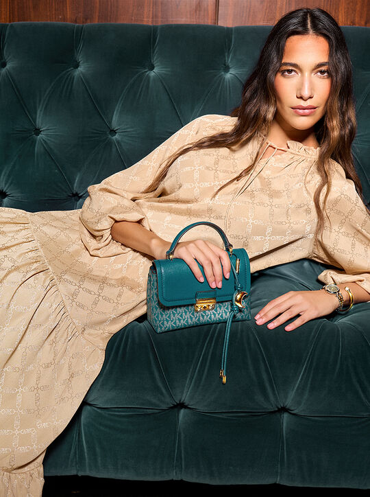 michael kors تنورة ماكسي متعددة الطبقات بنقشة جاكار ماسية إمباير