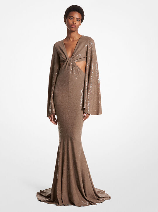 Hand-Embroidered Sequin Stretch Matte Jersey Fishtail Gown