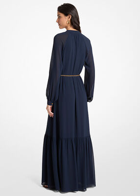 michael kors فستان ماكسي من قماش الجورجيت بحزام