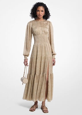 michael kors printed smocked georgette maxi dress