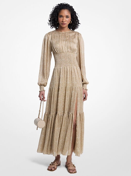 Printed Smocked Georgette Maxi Dress michael kors printed smocked georgette maxi dress