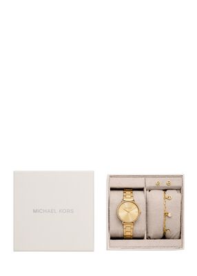 michael kors mini pyper pav  gold tone watch and jewelry gift set