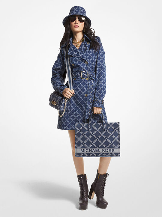 Empire Logo Jacquard Denim Trench Coat michael kors empire logo jacquard denim trench coat
