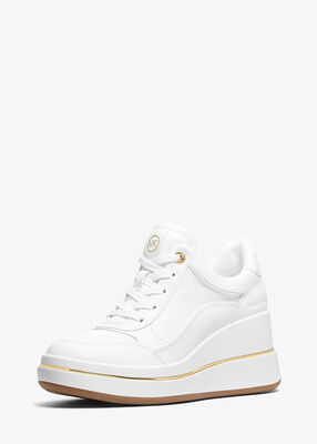 michael kors emmy leather and mesh wedge trainer