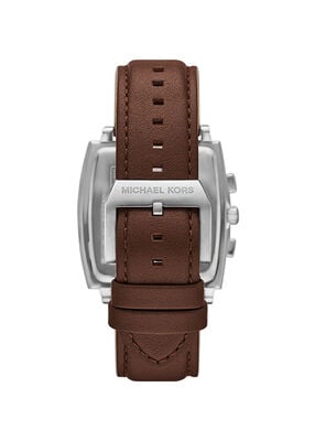 michael kors oversized rhys silver tone and leather watch