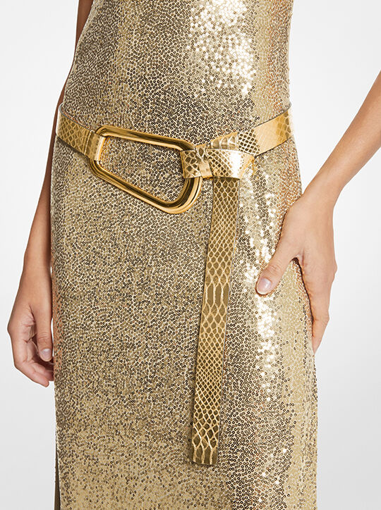 Angelina Metallic Python Embossed Leather Belt michael kors angelina metallic python embossed leather belt