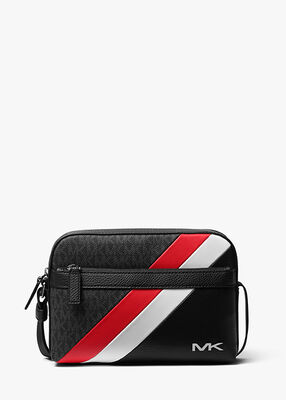 michael kors حقيبة كروسبودي كوبر جلدية مخططة وجلد صناعي