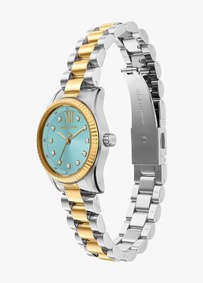 michael kors ساعة مايكل كورس ليكسينغتون ثلاثية العقارب ثنائية اللون من الفولاذ المقاوم للصدأ