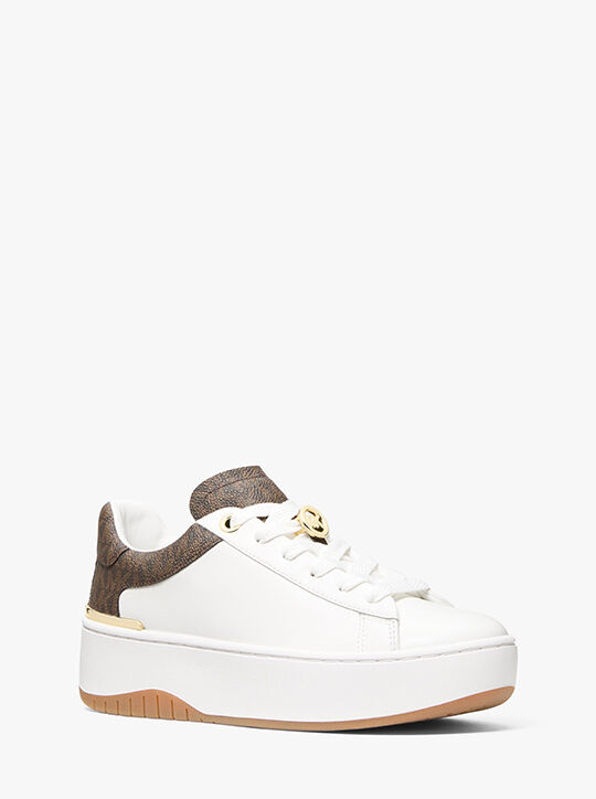 michael kors dottie signature logo trim and leather platform sneaker