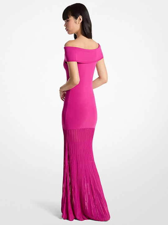 michael kors pleated stretch knit off the shoulder maxi dress