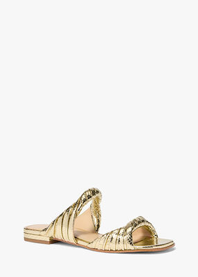 michael kors صندل كيانا من الجلد المنقوش بنقشة جلد الثعبان المعدني