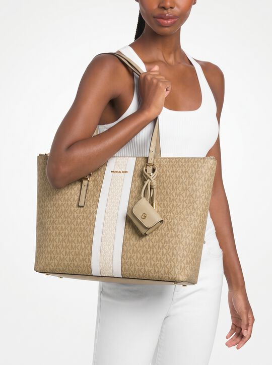 Logo-print striped tote bag michael kors logo print striped tote bag