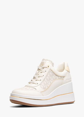 michael kors emmy signature logo and leather wedge trainer