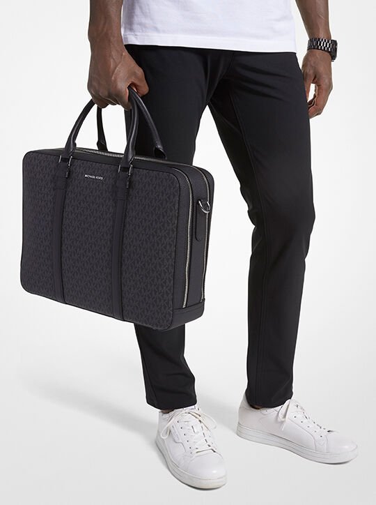 Hudson Logo and Leather Double-Gusset Briefcase michael kors hudson logo and leather double gusset briefcase