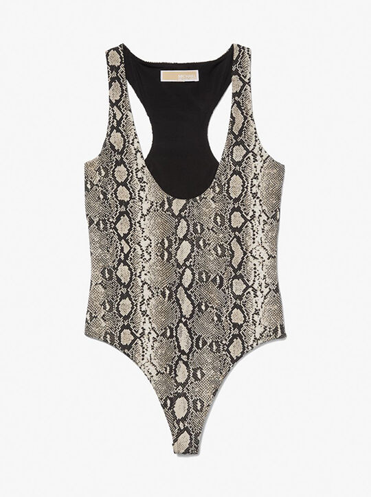 Snake Print Scoop-Neck Bodysuit michael kors snake print scoop neck bodysuit