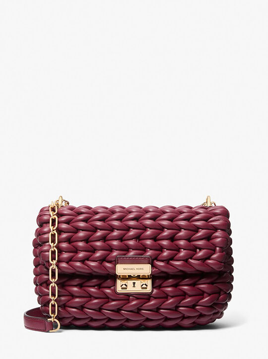 michael kors حقيبة كتف تريبيكا كبيرة من الجلد المضفر يدويًا