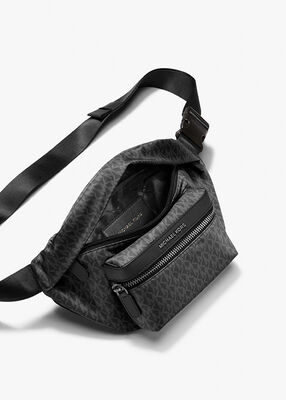michael kors signature logo print woven belt bag