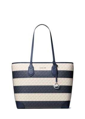 michael kors eva large striped signature logo tote bag