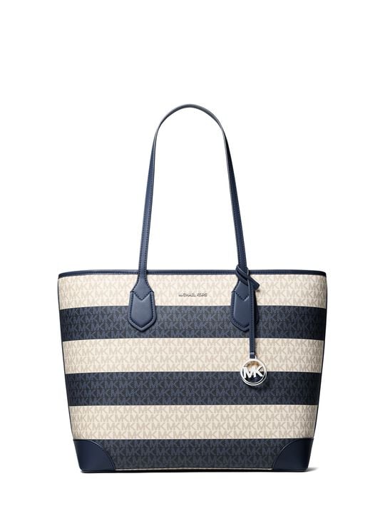 Eva Large Striped Signature Logo Tote Bag michael kors eva large striped signature logo tote bag