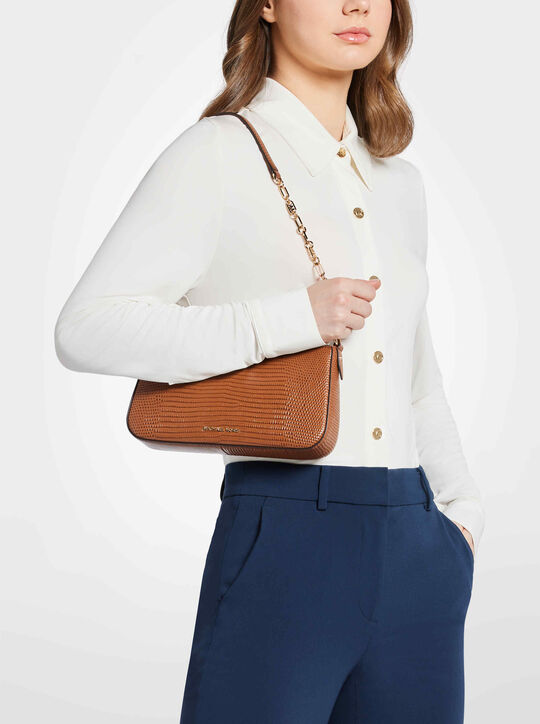 Empire Medium Lizard Embossed Leather Chain-Link Pochette michael kors empire medium lizard embossed leather chain link pochette