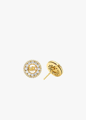michael kors rhodium plated sterling silver pav  logo stud earrings