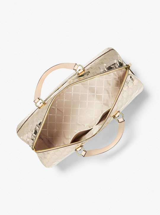 Grayson Extra-Large Logo Embossed Patent Weekender Bag michael kors grayson extra large logo embossed patent weekender bag