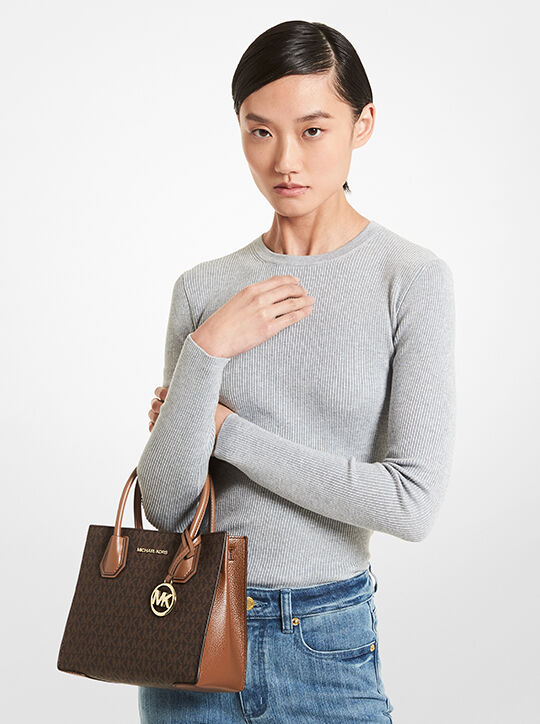 michael kors mercer medium logo and leather accordion crossbody bag