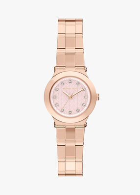 michael kors ساعة مايكل كورس بيلي بثلاث عقارب من الفولاذ المقاوم للصدأ بلون ذهبي وردي