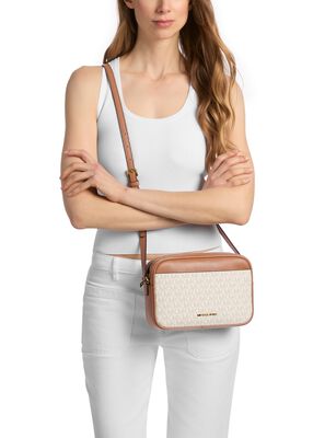 michael kors jet set travel large signature logo camera crossbody bag