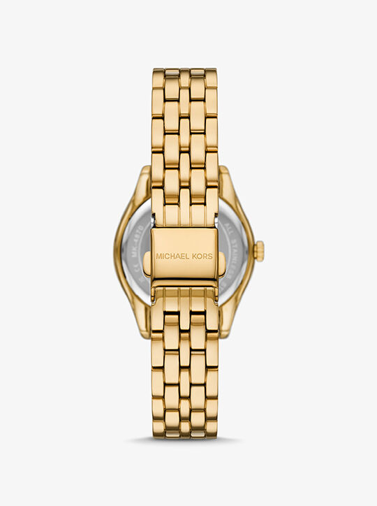 michael kors harlowe three hand gold tone stainless steel watch