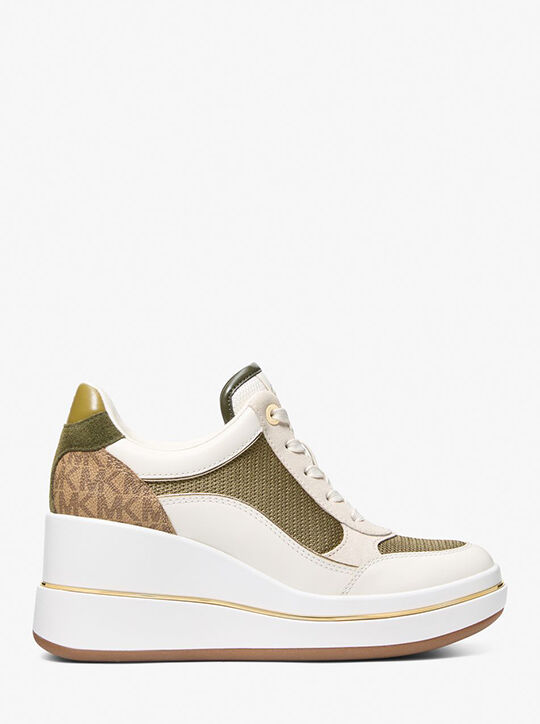 michael kors emmy mixed media wedge trainer