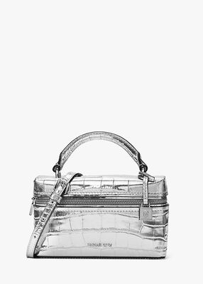 michael kors jana extra small metallic crocodile embossed leather convertible crossbody bag