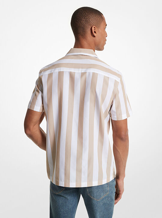 michael kors striped cotton blend camp shirt