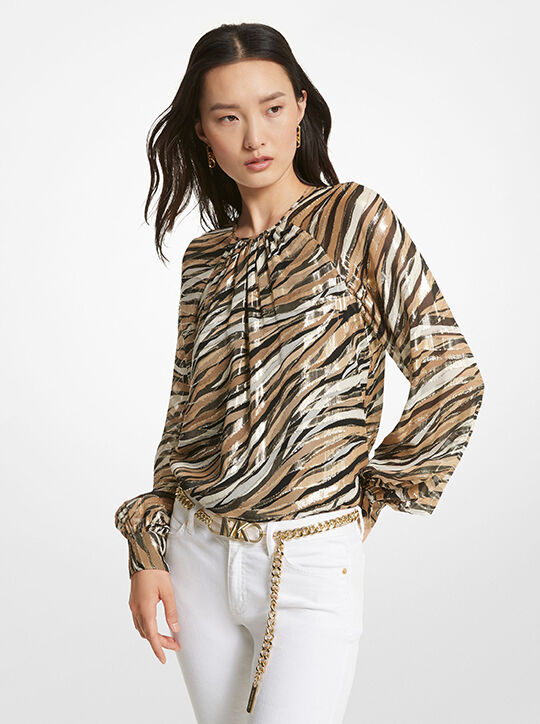 Tiger Fil Coupé Silk Blend Top michael kors tiger fil coup silk blend top