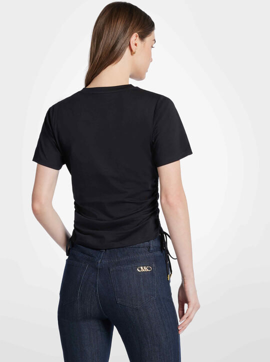 Printed Organic Cotton Ruched T-Shirt michael kors printed organic cotton ruched t shirt