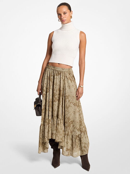 Floral Print Georgette High-Low Skirt michael kors floral print georgette high low skirt