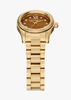 michael kors ساعة مايكل كورس ليكسينغتون بثلاث عقارب مطلية بالذهب مصنوعة من الفولاذ المقاوم للصدأ