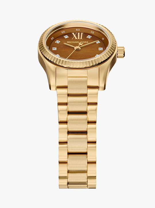 michael kors lexington three hand gold tone stainless steel watch