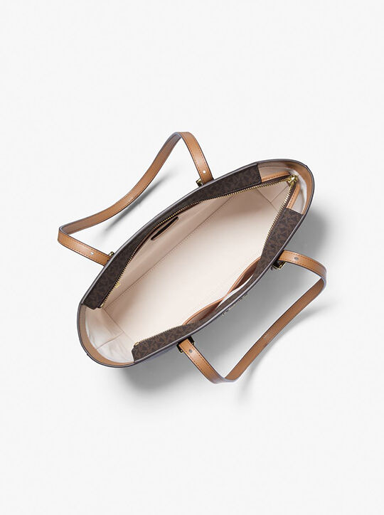 Quinn Medium Signature Logo and Leather Tote Bag michael kors quinn medium signature logo and leather tote bag