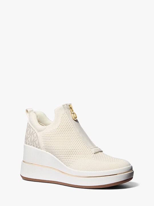 michael kors emmy mesh zip up wedge trainer