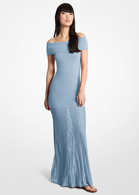 michael kors pleated stretch knit off the shoulder maxi dress