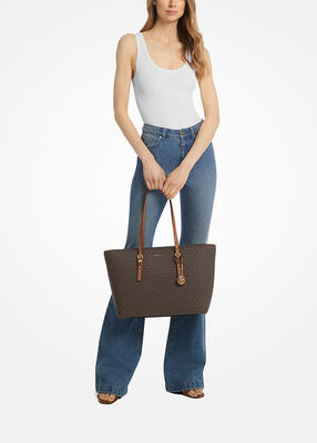 michael kors quinn large signature logo and leather tote bag