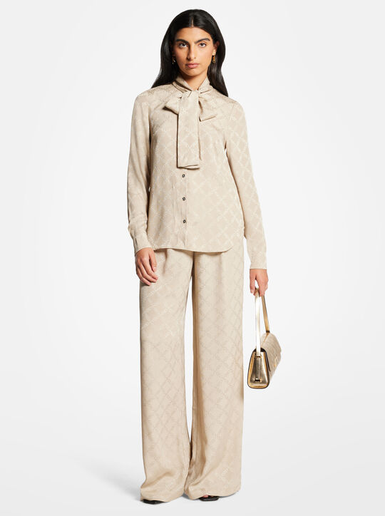 بلوزة إمباير ماسية من الجاكار برباط حول الرقبة michael kors بلوزة إمباير ماسية من الجاكار برباط حول الرقبة