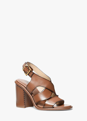 michael kors صندل بكعب عريض رافن من الجلد المصقول