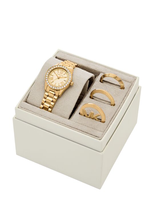 michael kors lexington brushed gold tone watch gift set