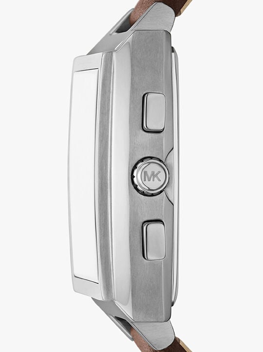 Oversized Rhys Silver-Tone and Leather Watch michael kors oversized rhys silver tone and leather watch